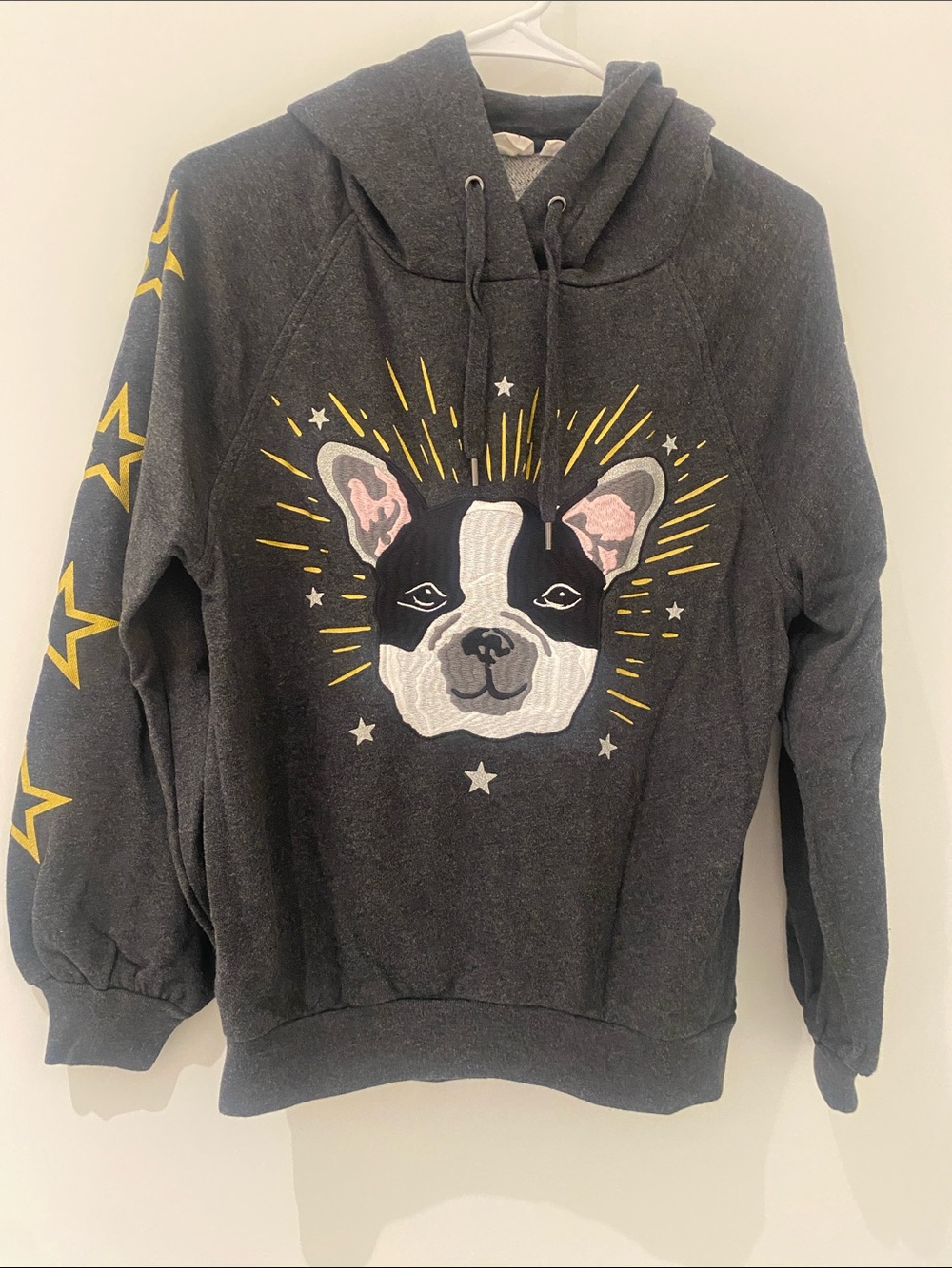 GAP Women’s French Bulldog Dark Heather Gray Hoodie Sweatshirt Size XS